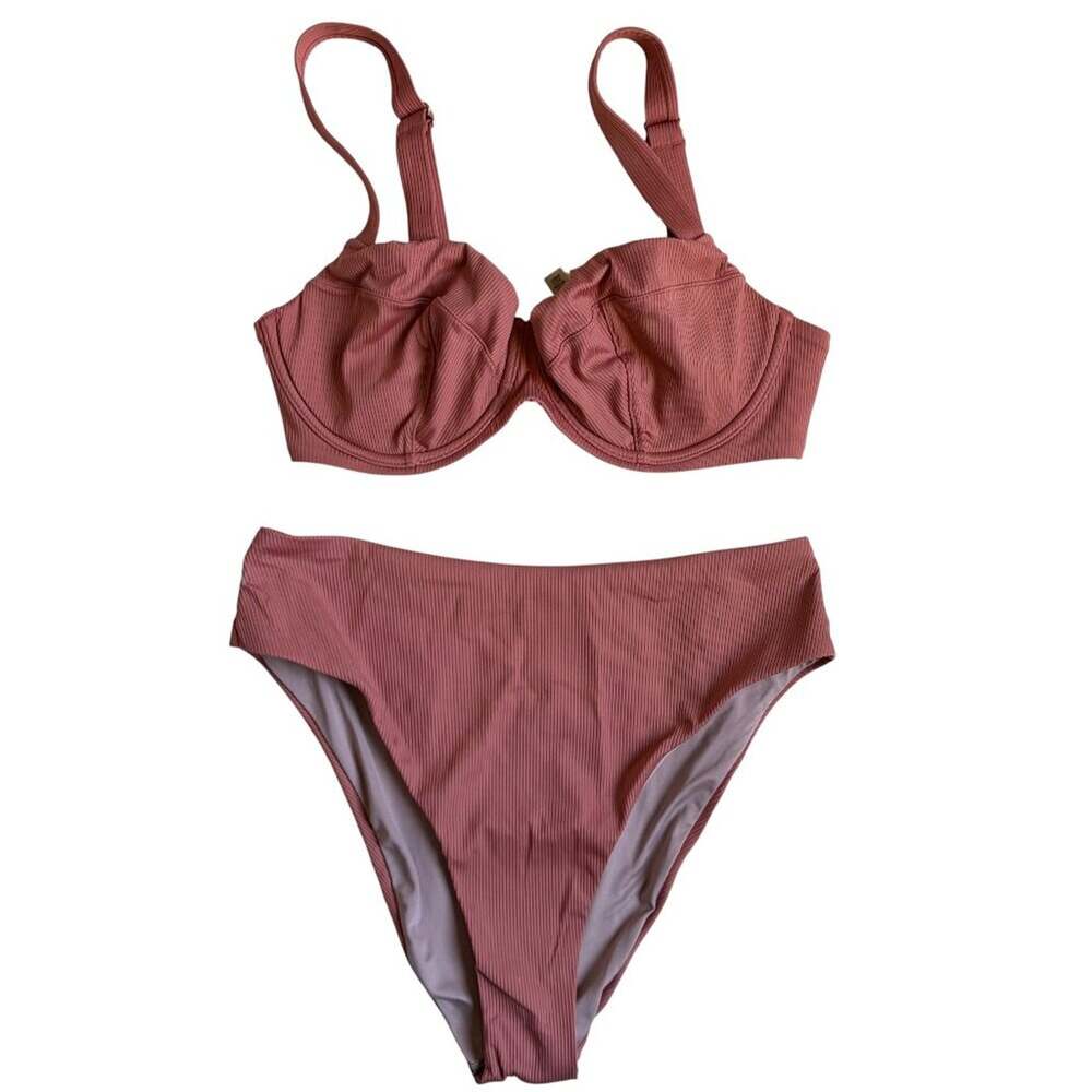 Victoria's Secret Essential Ribbed Bikini (Canyon Rose) Top -36D Bottom -Large
